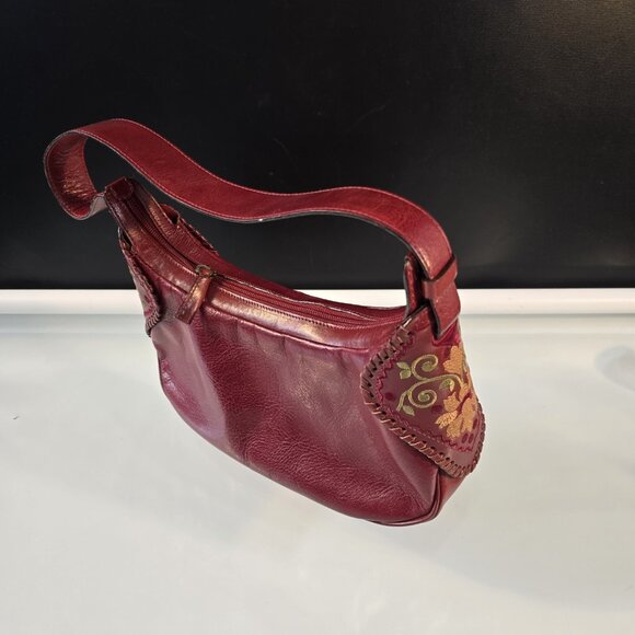 Capaccioli Handbag Purse with Embroidery Genuine Burgundy Leather Made In Italy - Picture 10 of 11